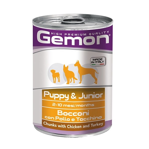 Gemon Bocconi Pollo E Tacchino Cibo Umido Cani Cuccioli Barattolo 415 g