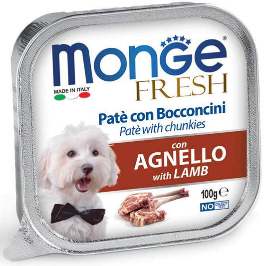 Monge Fresh Paté Bocconcini Con Agnello Cibo Umido Per Cani Adulti 100g