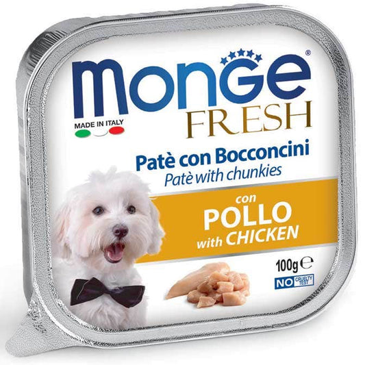 Monge Fresh Paté Bocconcini Con Pollo Cibo Umido Per Cani Adulti 100g