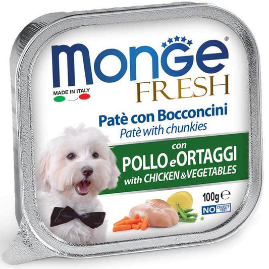 Monge Fresh Paté Bocconcini Con Pollo E Verdure Cibo Umido Per Cani Adulti 100g