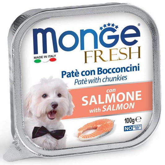 Monge Fresh Paté Bocconcini Con Salmone Cibo Umido Per Cani Adulti 100g