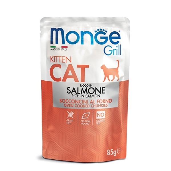 Monge Grill Kitten Ricco in Salmone Cibo Umido Per Gatti Cuccioli 85g