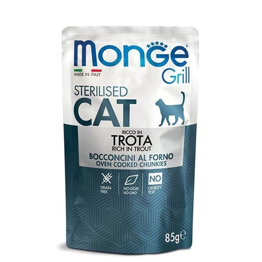 Monge Grill Sterilised Ricco in Trota Cibo Umido Per Gatti Sterilizzati 85g