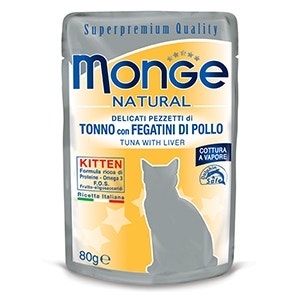 Monge Natural Superpremium Tonno E Fegatini di Pollo Cibo Umido Per Gatti Cuccioli 80g