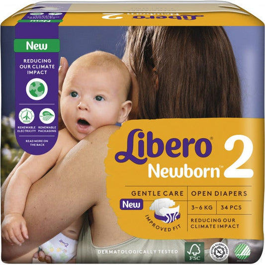 Libero Newborn Taglia 2 Pannolino Bambino 3-6Kg 34 Pezzi