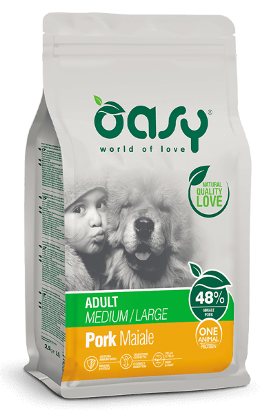 Oasy Dry Crocchette Di Maiale Per Cani Adulti Taglia Media/Grande Sacco 12kg