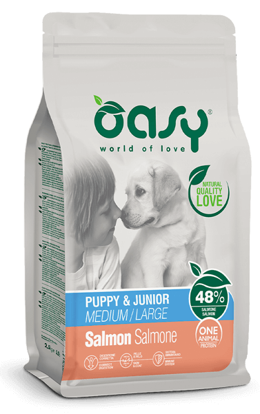 Oasy Dry Monoproteico Crocchette Al Salmone Per Cuccioli Taglia Media/Grande Sacco 12kg