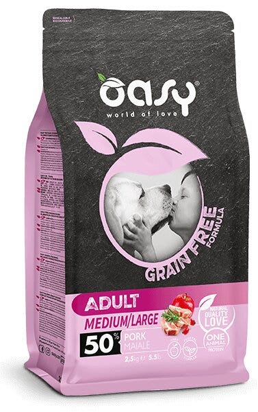 Oasy Grain Free Formula Cibo Secco Maiale Per Cani Adulti Taglia Media/Grande 12kg