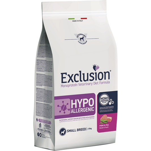 Exclusion Monoprotein Veterinary Diet Formula Hypoallergenic Crocchette Suino/Piselli Per Cani Taglia Piccola Sacco 2kg