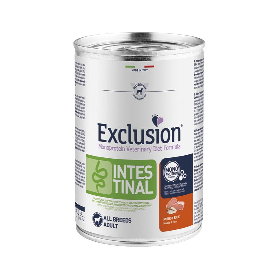 Exclusion Monoprotein Veterinary Diet Formula Intestinal Maiale E Riso Per Cani Adulti 400g