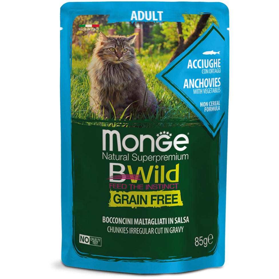 Monge B Wild Grain Free Acciughe Con Ortaggi Cibo Umido Per Gatti Adulti 85g