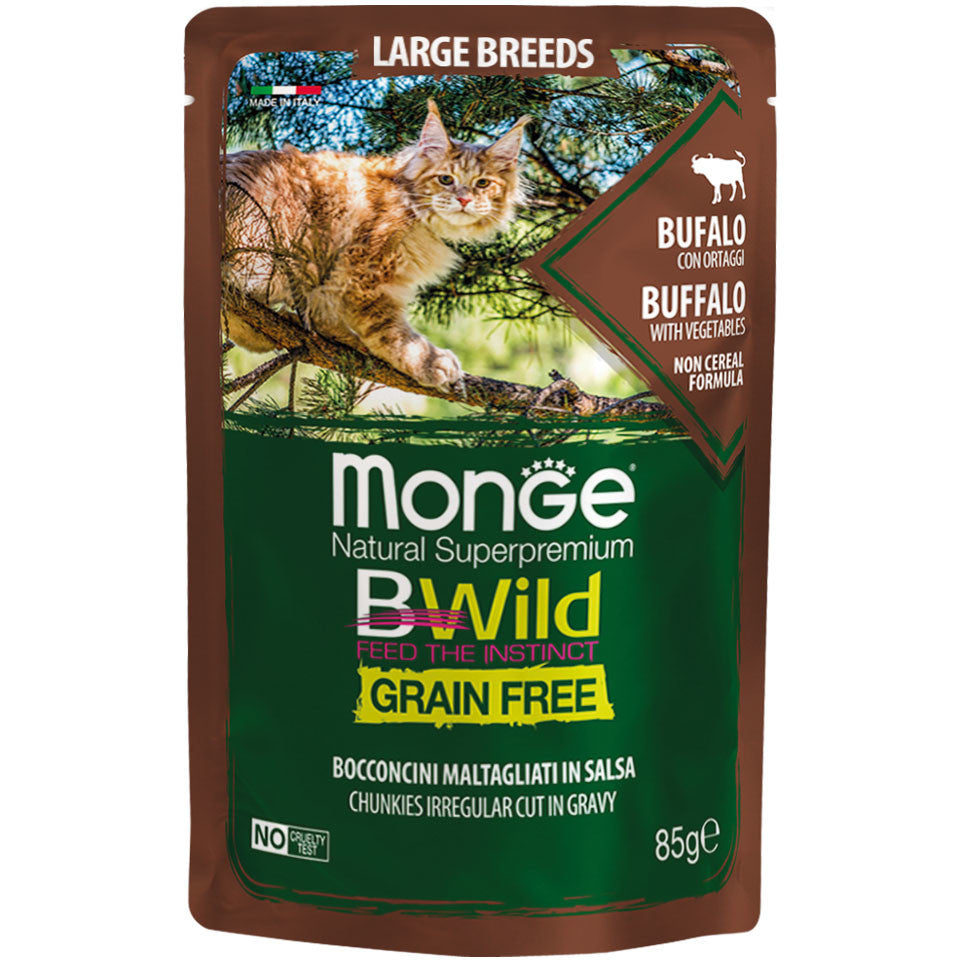 Monge B Wild Grain Free Bufalo Con Ortaggi Cibo Umido Per Gatti Adulti E Cuccioli Taglia Grande 85g