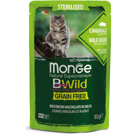 Monge B Wild Grain Free Cinghiale Con Ortaggi Cibo Umido Per Gatti Sterilizzati 85g