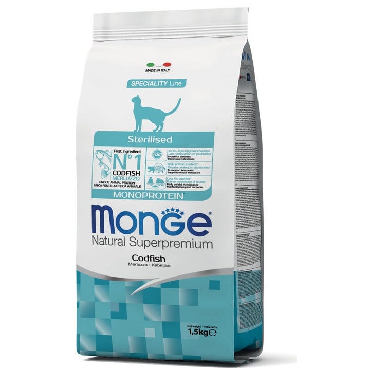 Monge Merluzzo Monoprotein Cibo Secco Gatti Adulti Sterilizzati Sacco 1,5 Kg