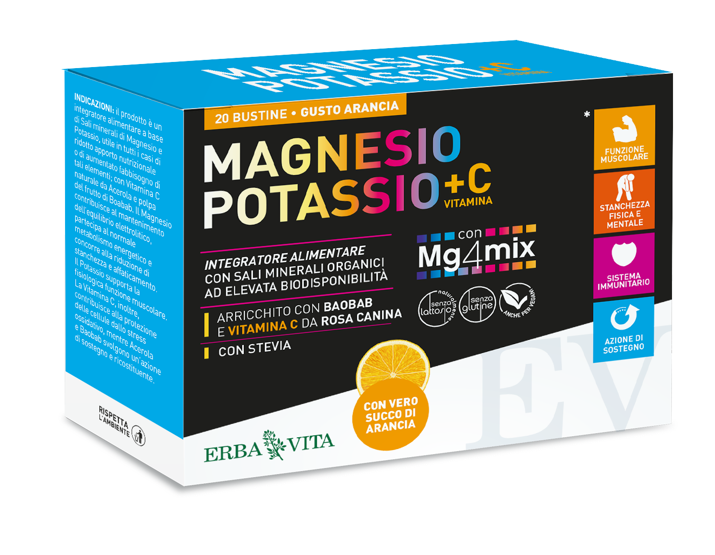 Erba Vita Magnesio E Potassio+Vitamina C Gusto Arancia 20 Bustine