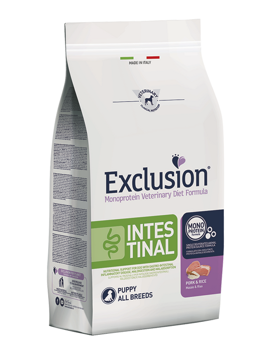 Exclusion Monoprotein Veterinary Diet Formula Intestinal Crocchette Suino/Riso Per Cuccioli Sacco 800g