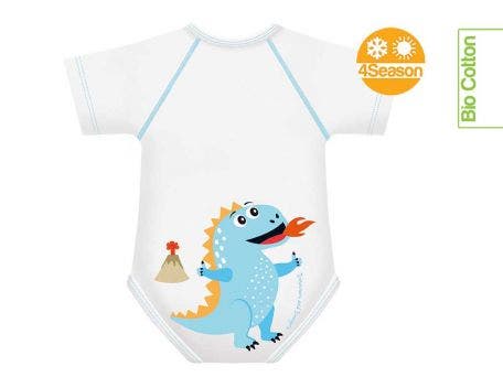 J Bimbi Body Neonato 0-36 Mesi In Cotone Biologico 4 Stagioni Fantasia Dinosauro Blu