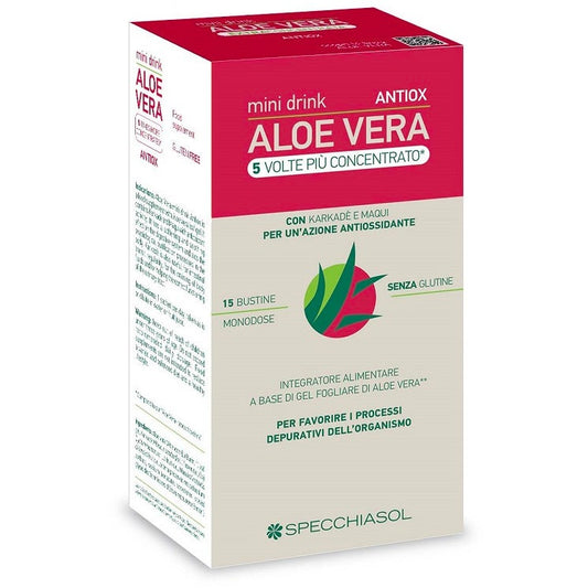 Specchiasol Aloe Vera Antiox Mini Drink 5 Volte Più Concentrato 15 Bustine Da 10ml