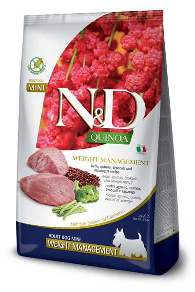 Farmina N&D Weight Management Quinoa/Agnello/Broccoli/Asparagi Per Cani Adulti Taglia Mini Sacco 2,5kg