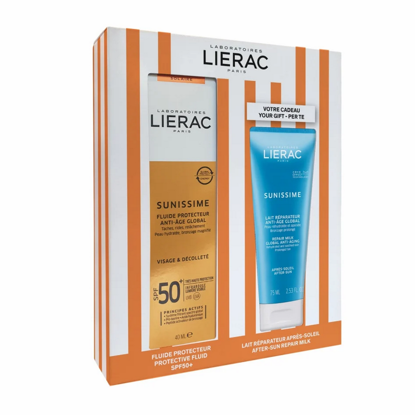 Lierac Sunissime Fluido Solare Protettivo Viso Spf 50 40 ml + Latte Corpo Doposole Reidratante Riparatore Antietà Globale 75ml