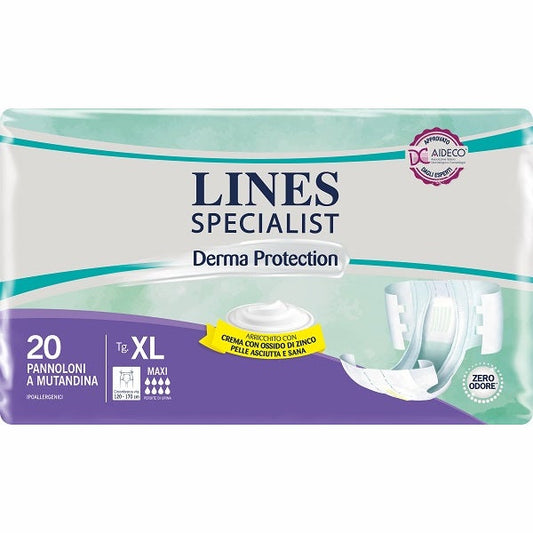 Lines Specialist Derma Protection Taglia XL Maxi Assorbimento 20 Pannolini A Mutandina Unisex