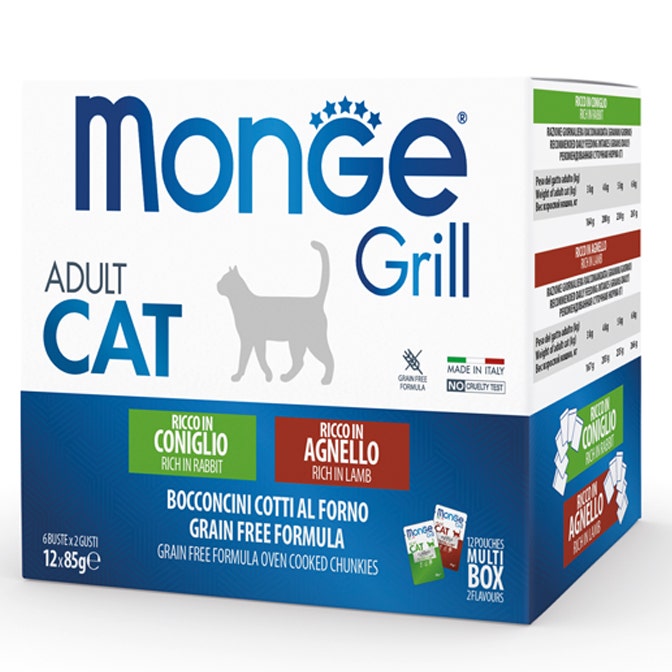 Monge Grill Adult Multibox Mix Coniglio Agnello Cibo Umido Per Gatti Adulti 12 Bustine