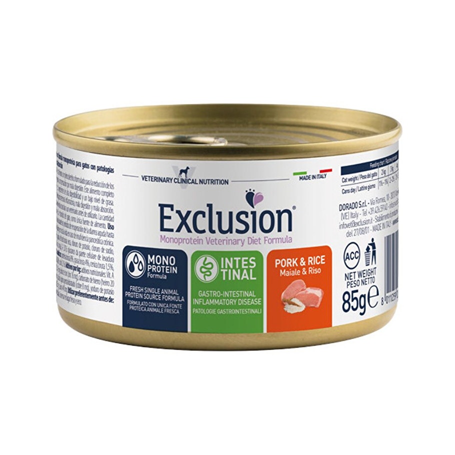 Exclusion Monoprotein Veterinary Diet Formula Intestinal Umido Suino E Riso Gatti Lattina 85g