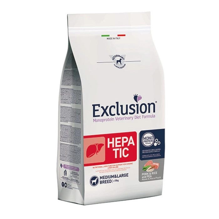 Exclusion Monoprotein Veterinary Diet Formula Hepatic Crocchette Suino/Riso/Piselli Cani Sacco 2kg