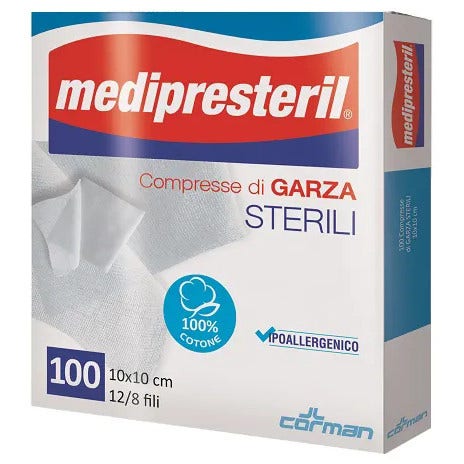 Medipresteril Compresse Di Garza Sterili 12/8 Fili 10x10cm 100 Pezzi