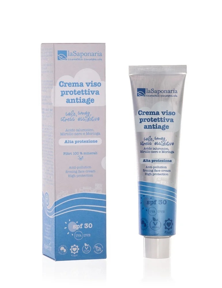 La Saponaria Crema Viso Protettiva Anti Age SPF 30 Con Acido Ialuronico 40ml