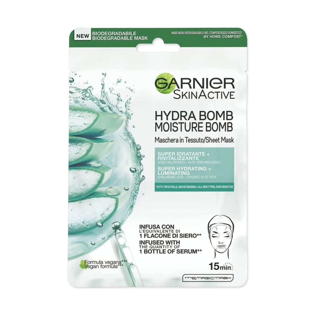 Garnier Maschera In Tessuto Hydra Bomb Con Acido Ialuronico E Aloe Vera Biologica 28g