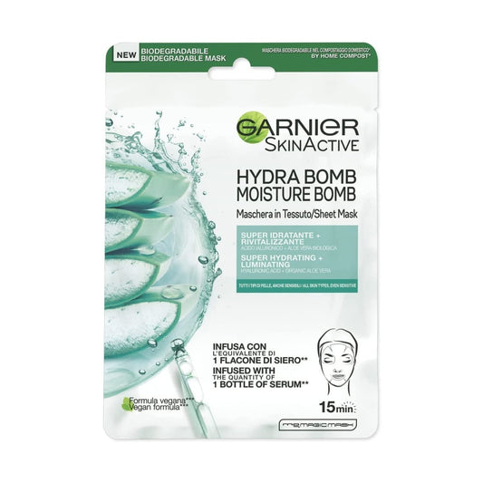 Garnier Maschera In Tessuto Hydra Bomb Con Acido Ialuronico E Aloe Vera Biologica 28g