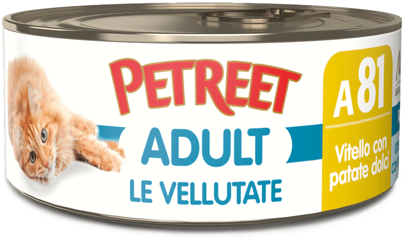 Petreet Vellutate Vitello Con Patate Dolci Cibo Umido Gatto Adulto Barattolo 70g