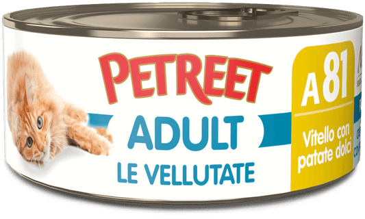 Petreet Vellutate Vitello Con Patate Dolci Cibo Umido Gatto Adulto Barattolo 70g