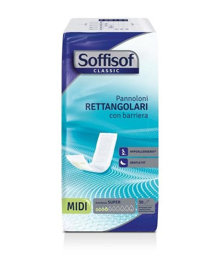 Soffisof Classic Pannolone Per Incontinenza Rettangolare Con Barriera 30 Pezzi