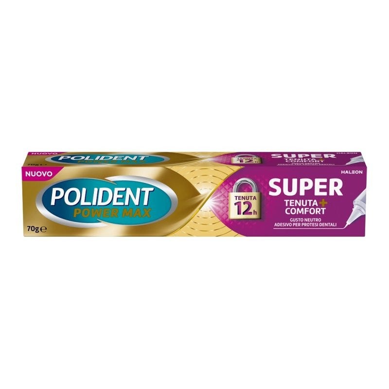 Polident Super Tenuta + Comfort Adesivo Per Protesi Dentale Tenuta Giornaliera Gusto Neutro 70g