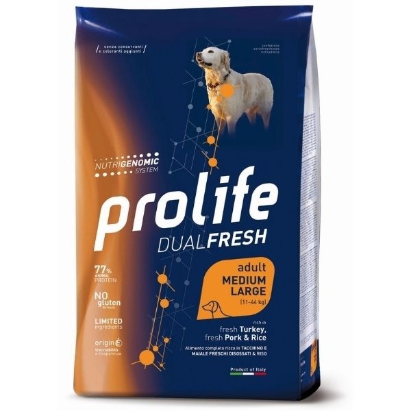 Prolife Dog Dual Fresh Adult Medium/Large Turkey Pork & Rice 12Kg