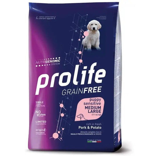 Prolife Dog Grain Free Sensitive Pork & Potato Cibo Secco Per Cani Cuccioli Taglia Media/Grande Sacco 10 Kg