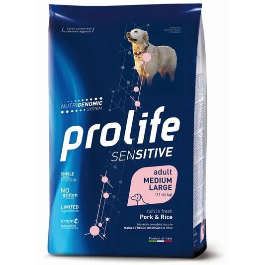 Prolife Dog Sensitive Pork & Rice Cibo Secco Per Cani Adulti Taglia Media/Grande Sacco 10 kg