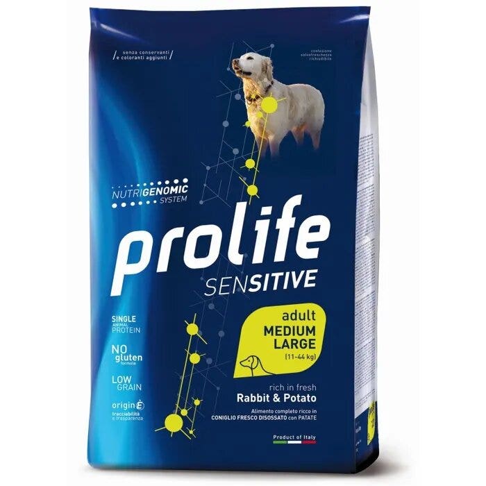 Prolife Dog Sensitive Rabbit & Potato Cibo Secco Per Cani Adulti Taglia Media/Grande Sacco 10 Kg