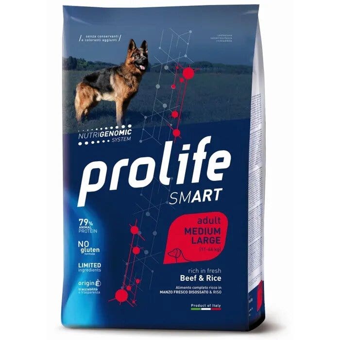 Prolife Dog Smart Beef & Rice Cibo Secco Per Cani Adulti Taglia Media/Grande Sacco 12 Kg