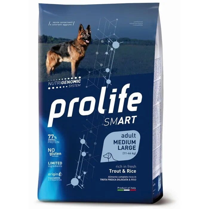 Prolife Dog Smart Trout & Rice Cibo Secco Per Cani Adulti Taglia Media/Grande Sacco 12 Kg