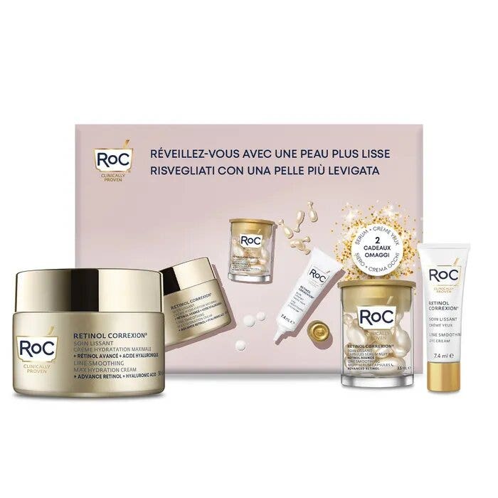 Roc Cofanetto Retinol Correxion Line Smoothing Crema Viso 50ml + Contorno Occhi 7,4ml + Siero Notte 10 Capsule