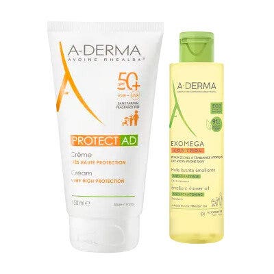 A-Derma Protect AD SPF50+ Crema Solare 150ml + Exomega Control Olio Lavante Emolliente 100ml