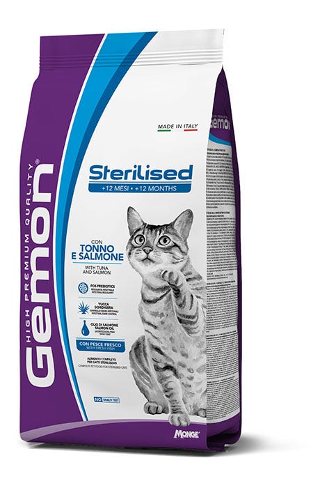 Gemon Sterilised Cat Tonno e Salmone Cibo Secco Per Gatti Adulti  Sterilizzati Sacco 7Kg