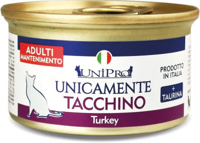 Unipro Unicamente Tacchino Cibo Umido Gatti Adulti Barattolo 85g