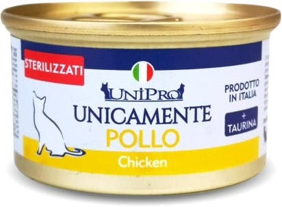 Unipro Unicamente Pollo Cibo Umido Gatti Adulti Sterilizzati Barattolo 85g