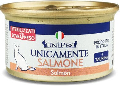 Unipro Unicamente Salmone Cibo Umido Gatti Adulti Sterilizzati Barattolo 85g