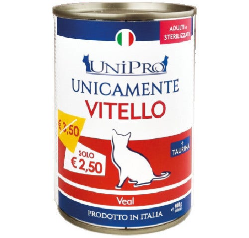 Unipro Unicamente Vitello Cibo Umido Gatti Adulti Sterilizzati Barattolo 400g