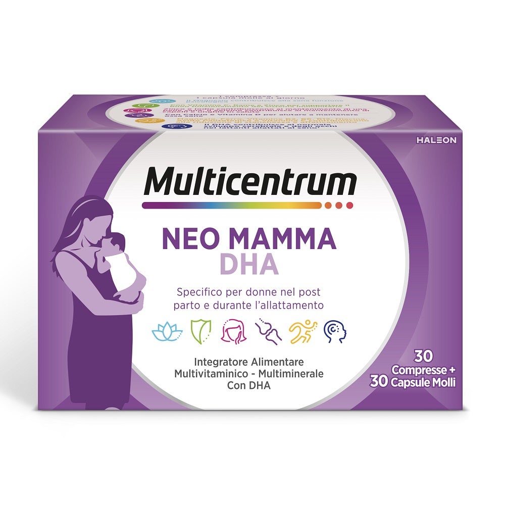 Multicentrum Neo Mamma DHA Integratore Multivitaminico Vitamina B C D3 Acido Folico 30 Cpr+30 Cpr